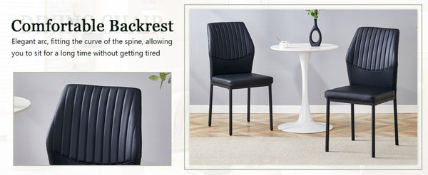English Elm Luxury Channel Stitched PU Leather Dining Chairs with Matte Metal Base Set of 2 W1151P503583