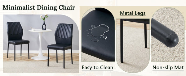 English Elm Luxury Channel Stitched PU Leather Dining Chairs with Matte Metal Base Set of 2 W1151P503583