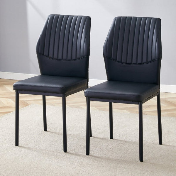 English Elm Luxury Channel Stitched PU Leather Dining Chairs with Matte Metal Base Set of 2 W1151P503583
