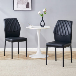 English Elm Luxury Channel Stitched PU Leather Dining Chairs with Matte Metal Base Set of 2 W1151P503583