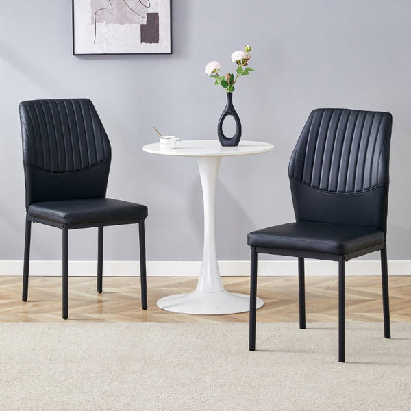 English Elm Luxury Channel Stitched PU Leather Dining Chairs with Matte Metal Base Set of 2 W1151P503583