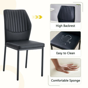 English Elm Luxury Channel Stitched PU Leather Dining Chairs with Matte Metal Base Set of 2 W1151P503583