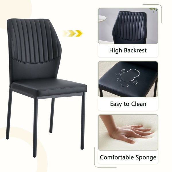 English Elm Luxury Channel Stitched PU Leather Dining Chairs with Matte Metal Base Set of 2 W1151P503583