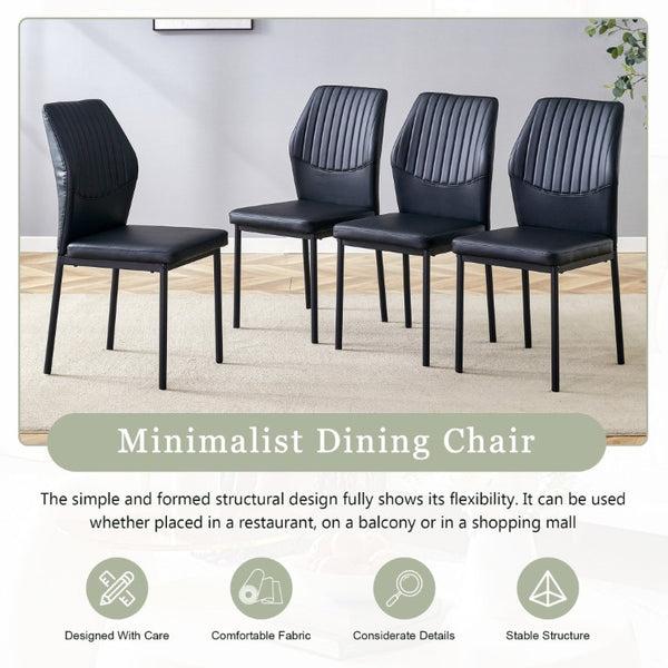 English Elm Luxury Channel Stitched PU Leather Dining Chairs with Matte Metal Base Set of 2 W1151P503583