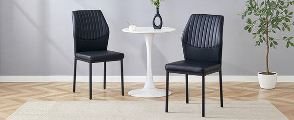 English Elm Luxury Channel Stitched PU Leather Dining Chairs with Matte Metal Base Set of 2 W1151P503583