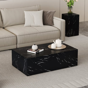 English Elm 39.3*21.7*11.8 Inch Marble Pattern MDF Coffee Table Low Profile Living Room Accent Black W1151P506382