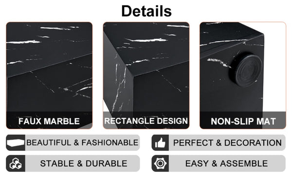 English Elm 39.3*21.7*11.8 Inch Marble Pattern MDF Coffee Table Low Profile Living Room Accent Black W1151P506382