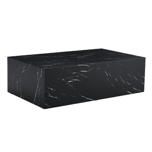 English Elm 39.3*21.7*11.8 Inch Marble Pattern MDF Coffee Table Low Profile Living Room Accent Black W1151P506382