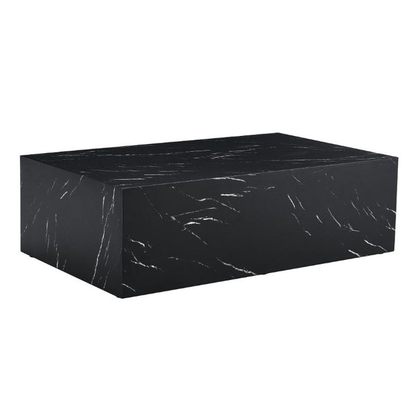 English Elm 39.3*21.7*11.8 Inch Marble Pattern MDF Coffee Table Low Profile Living Room Accent Black W1151P506382