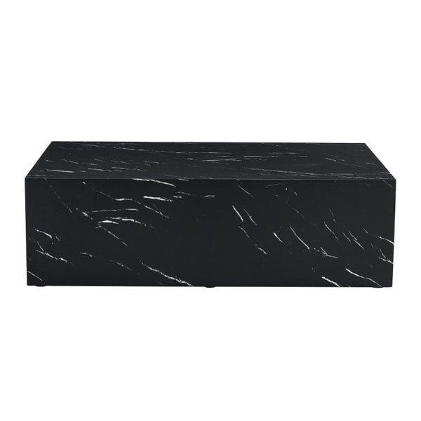 English Elm 39.3*21.7*11.8 Inch Marble Pattern MDF Coffee Table Low Profile Living Room Accent Black W1151P506382