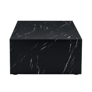 English Elm 39.3*21.7*11.8 Inch Marble Pattern MDF Coffee Table Low Profile Living Room Accent Black W1151P506382