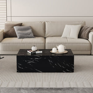 English Elm 39.3*21.7*11.8 Inch Marble Pattern MDF Coffee Table Low Profile Living Room Accent Black W1151P506382