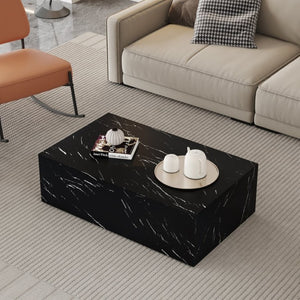 English Elm 39.3*21.7*11.8 Inch Marble Pattern MDF Coffee Table Low Profile Living Room Accent Black W1151P506382