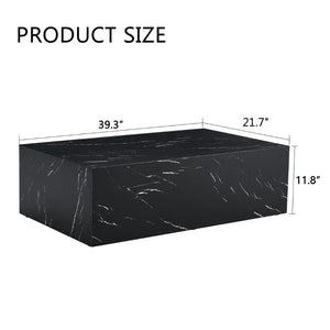 English Elm 39.3*21.7*11.8 Inch Marble Pattern MDF Coffee Table Low Profile Living Room Accent Black W1151P506382