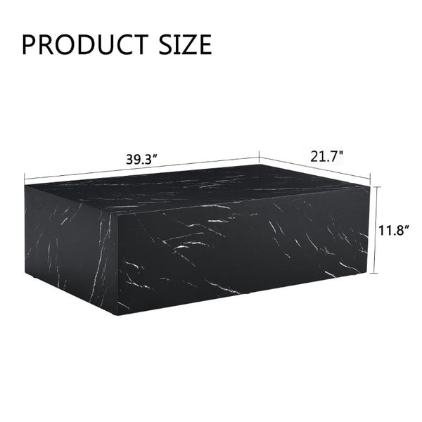 English Elm 39.3*21.7*11.8 Inch Marble Pattern MDF Coffee Table Low Profile Living Room Accent Black W1151P506382
