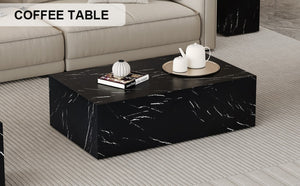 English Elm 39.3*21.7*11.8 Inch Marble Pattern MDF Coffee Table Low Profile Living Room Accent Black W1151P506382