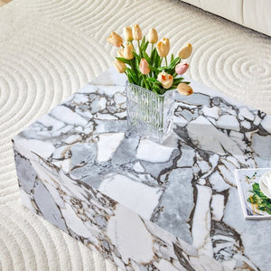 English Elm 39.3*21.7*11.8 Inch Marble Pattern MDF Coffee Table Low Profile Living Room Accent White - B W1151P509323