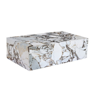 English Elm 39.3*21.7*11.8 Inch Marble Pattern MDF Coffee Table Low Profile Living Room Accent White - B W1151P509323