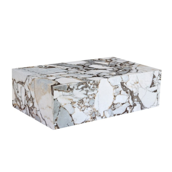 English Elm 39.3*21.7*11.8 Inch Marble Pattern MDF Coffee Table Low Profile Living Room Accent White - B W1151P509323