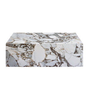 English Elm 39.3*21.7*11.8 Inch Marble Pattern MDF Coffee Table Low Profile Living Room Accent White - B W1151P509323