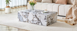 English Elm 39.3*21.7*11.8 Inch Marble Pattern MDF Coffee Table Low Profile Living Room Accent White - B W1151P509323