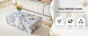 English Elm 39.3*21.7*11.8 Inch Marble Pattern MDF Coffee Table Low Profile Living Room Accent White - B W1151P509323