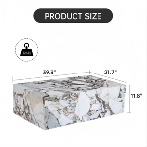 English Elm 39.3*21.7*11.8 Inch Marble Pattern MDF Coffee Table Low Profile Living Room Accent White - B W1151P509323