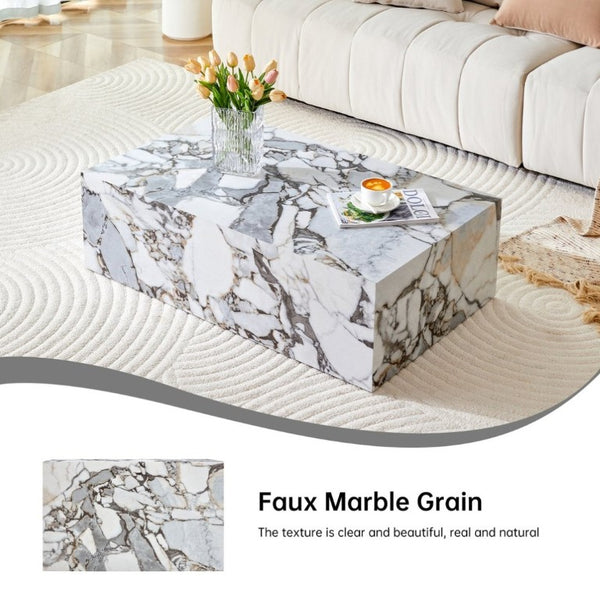 English Elm 39.3*21.7*11.8 Inch Marble Pattern MDF Coffee Table Low Profile Living Room Accent White - B W1151P509323