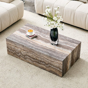 English Elm 39.3 Inch Rectangular MDF Coffee Table with Stone Pattern Waterproof Surface Modern Living Room W1151P510924