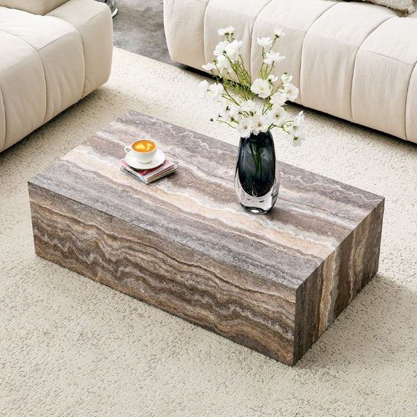 English Elm 39.3 Inch Rectangular MDF Coffee Table with Stone Pattern Waterproof Surface Modern Living Room W1151P510924