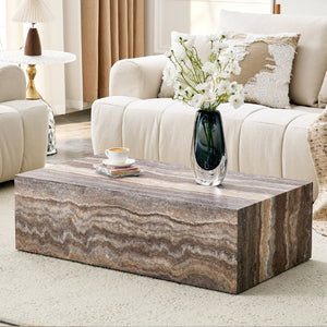 English Elm 39.3 Inch Rectangular MDF Coffee Table with Stone Pattern Waterproof Surface Modern Living Room W1151P510924