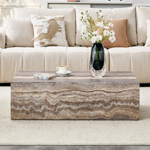 English Elm 39.3 Inch Rectangular MDF Coffee Table with Stone Pattern Waterproof Surface Modern Living Room W1151P510924
