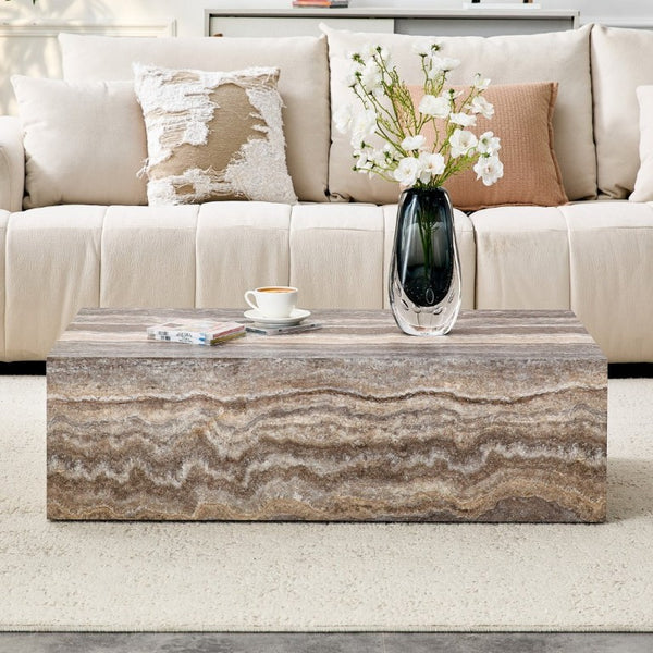 English Elm 39.3 Inch Rectangular MDF Coffee Table with Stone Pattern Waterproof Surface Modern Living Room W1151P510924