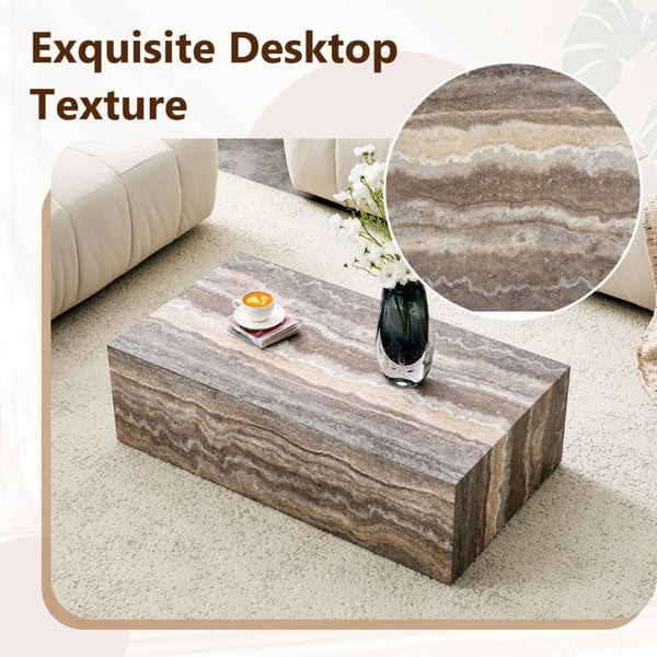 English Elm 39.3 Inch Rectangular MDF Coffee Table with Stone Pattern Waterproof Surface Modern Living Room W1151P510924