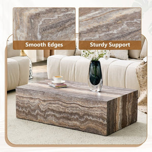 English Elm 39.3 Inch Rectangular MDF Coffee Table with Stone Pattern Waterproof Surface Modern Living Room W1151P510924
