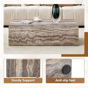 English Elm 39.3 Inch Rectangular MDF Coffee Table with Stone Pattern Waterproof Surface Modern Living Room W1151P510924