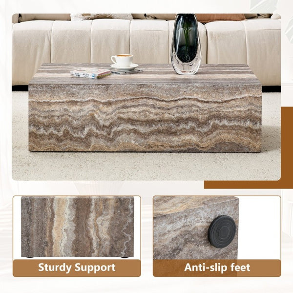 English Elm 39.3 Inch Rectangular MDF Coffee Table with Stone Pattern Waterproof Surface Modern Living Room W1151P510924