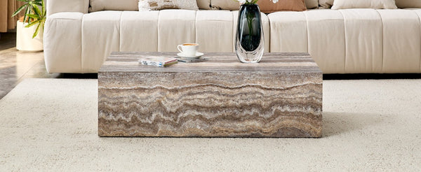 English Elm 39.3 Inch Rectangular MDF Coffee Table with Stone Pattern Waterproof Surface Modern Living Room W1151P510924