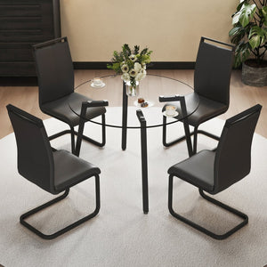 English Elm Modern Round Glass Top Dining Set with Chrome Legs and Four Pu Leather Side Chairs W1151S00705