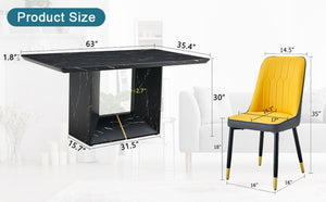 English Elm Table and Chair Set Modern Marble Mdf Dining with Pu Leather Seats for Four W1151S01402