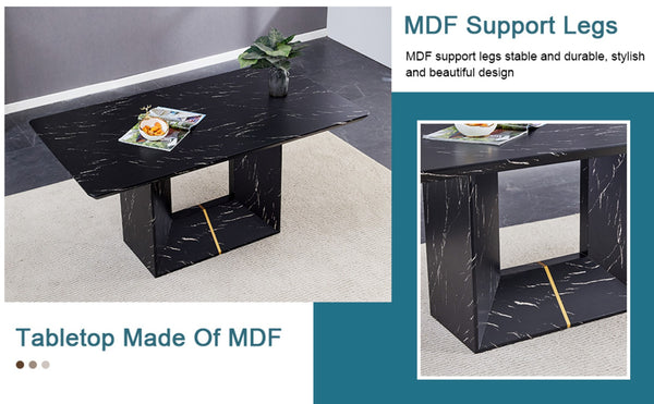 English Elm Table and Chair Set Modern Marble Mdf Dining with Pu Leather Seats for Four W1151S01402