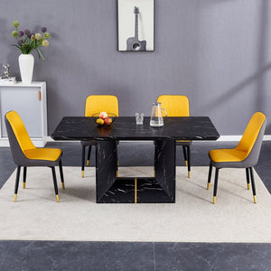 English Elm Table and Chair Set Modern Marble Mdf Dining with Pu Leather Seats for Four W1151S01402