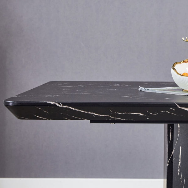 English Elm Table and Chair Set Modern Marble Mdf Dining with Pu Leather Seats for Four W1151S01402