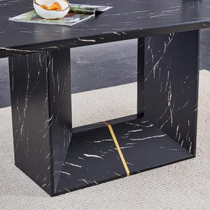 English Elm Table and Chair Set Modern Marble Mdf Dining with Pu Leather Seats for Four W1151S01402