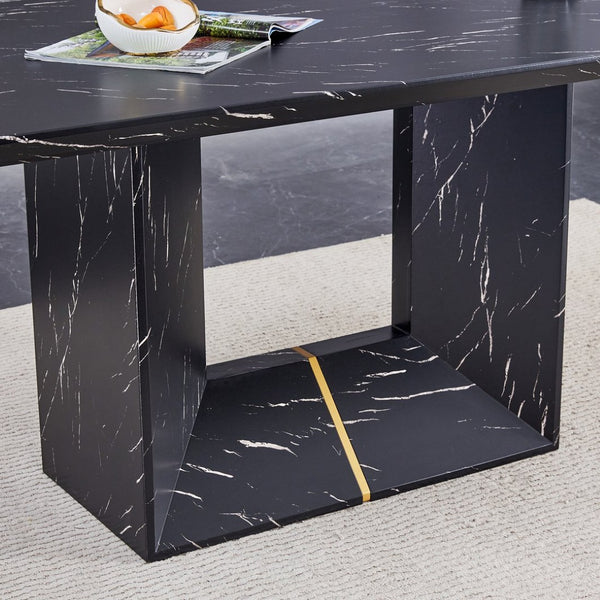 English Elm Table and Chair Set Modern Marble Mdf Dining with Pu Leather Seats for Four W1151S01402