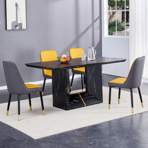 English Elm Table and Chair Set Modern Marble Mdf Dining with Pu Leather Seats for Four W1151S01402