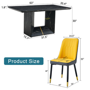 English Elm Table and Chair Set Modern Marble Mdf Dining with Pu Leather Seats for Four W1151S01402