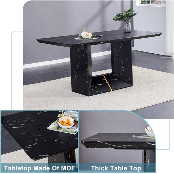 English Elm Table and Chair Set Modern Marble Mdf Dining with Pu Leather Seats for Four W1151S01402