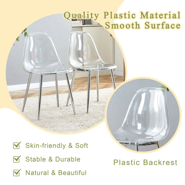 English Elm Table and Chair Set Round Tempered Glass Top Ghost Seating for Modern Dining Rooms W1151S01779