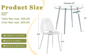 English Elm Table and Chair Set Round Tempered Glass Top Ghost Seating for Modern Dining Rooms W1151S01779